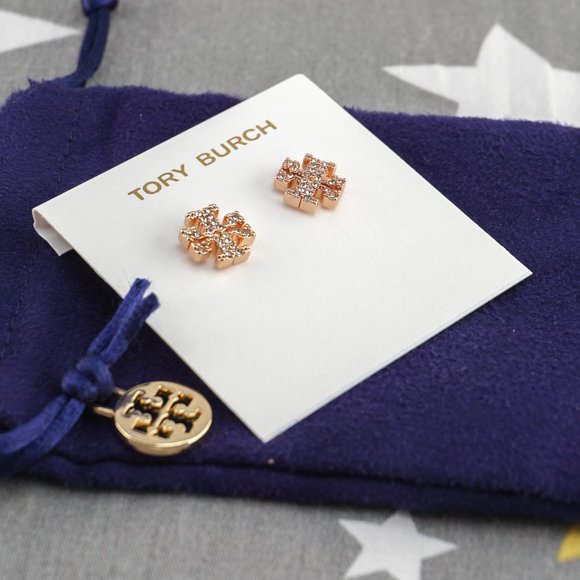 Tory Burch Kira Pavé Stud Earrings in Rose Gold - Picture 2 of 5